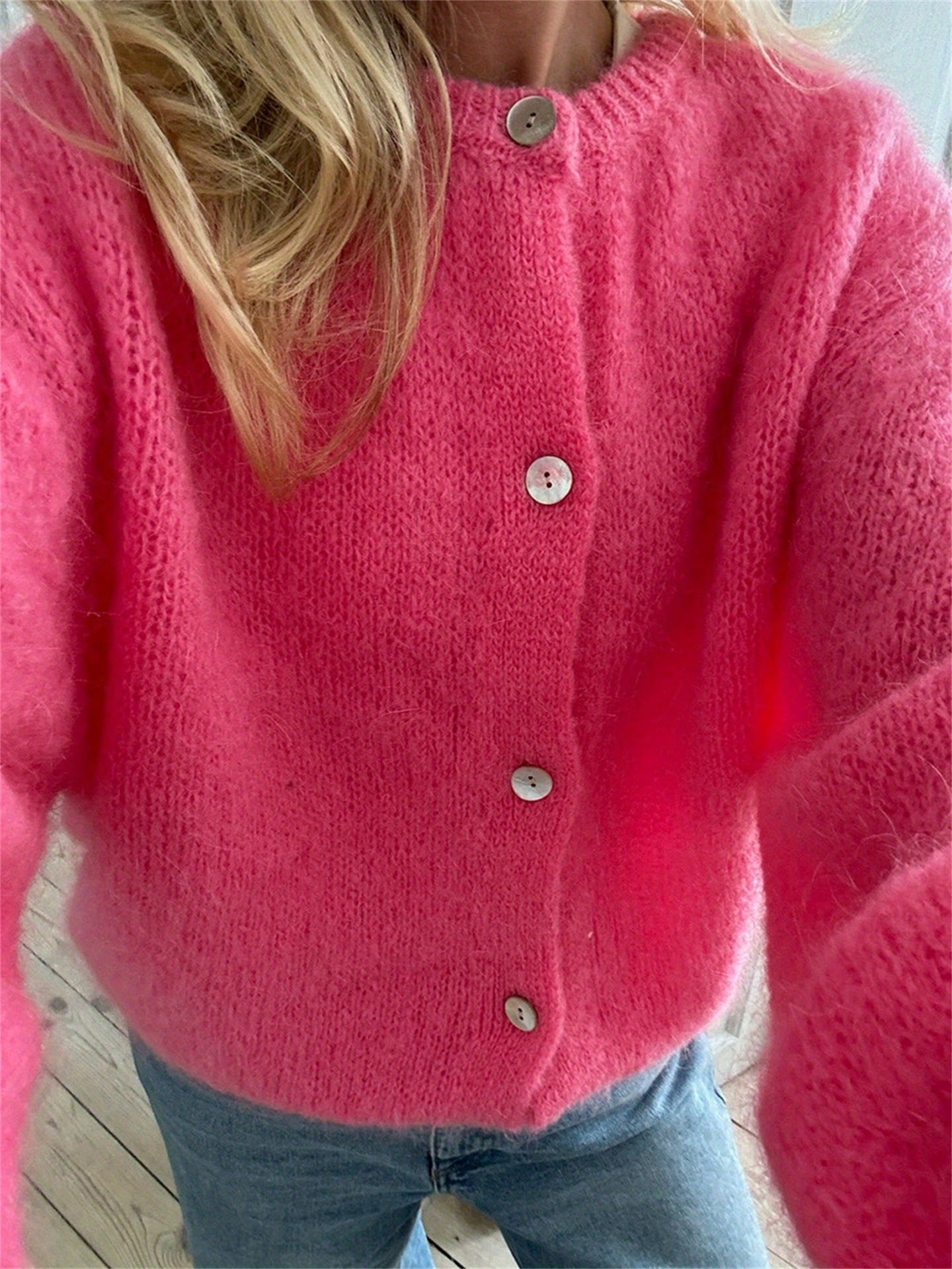 GR | Strick Frauen Strickjacke Mit Knöpfen