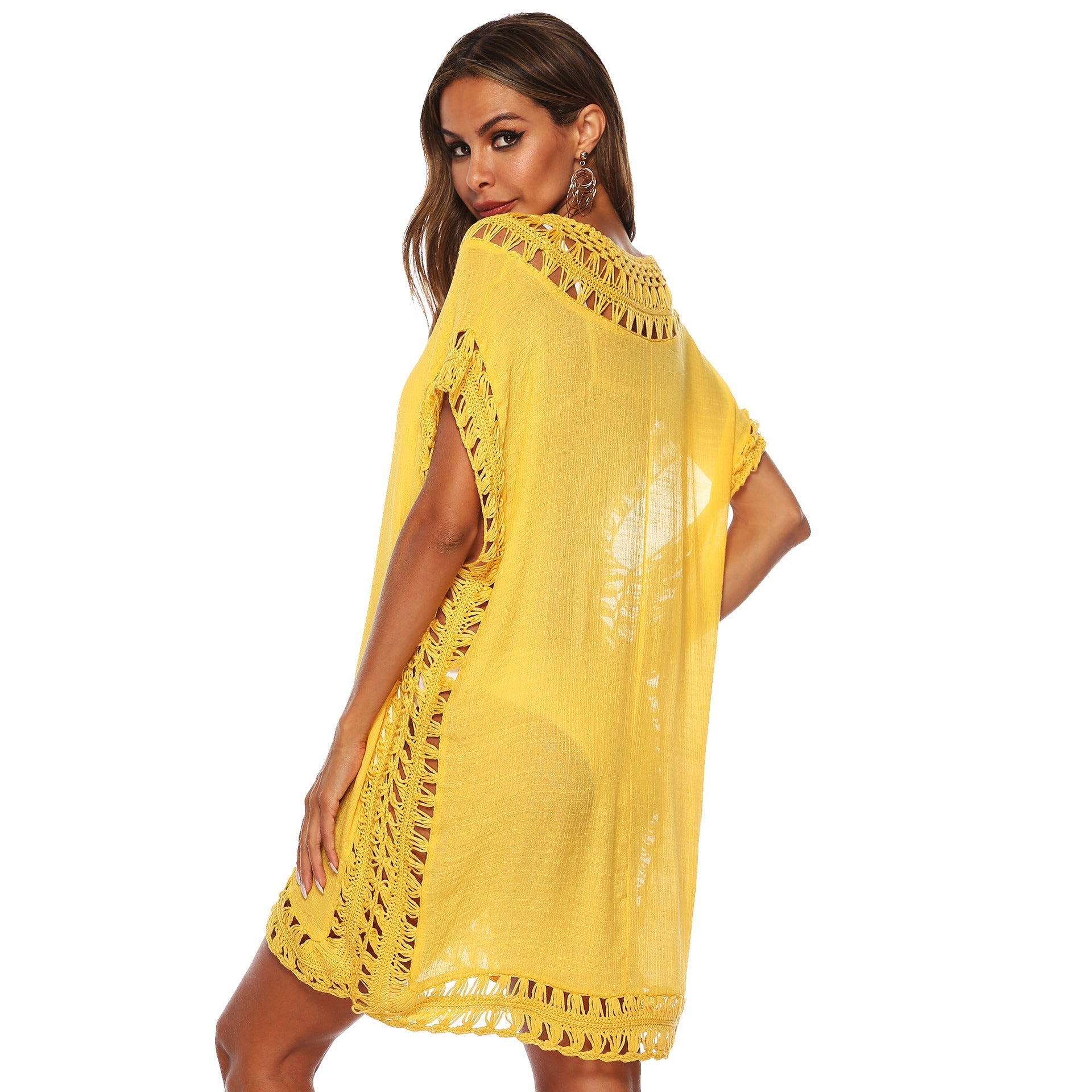 Women's beach tunic with artistic crochet embellishments, size GR