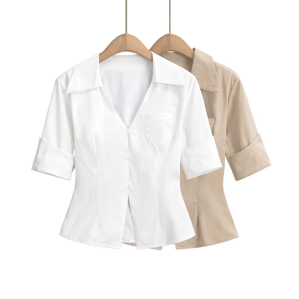 Damen Bluse mit klassischem Revers und zeitlosem Schnitt GR