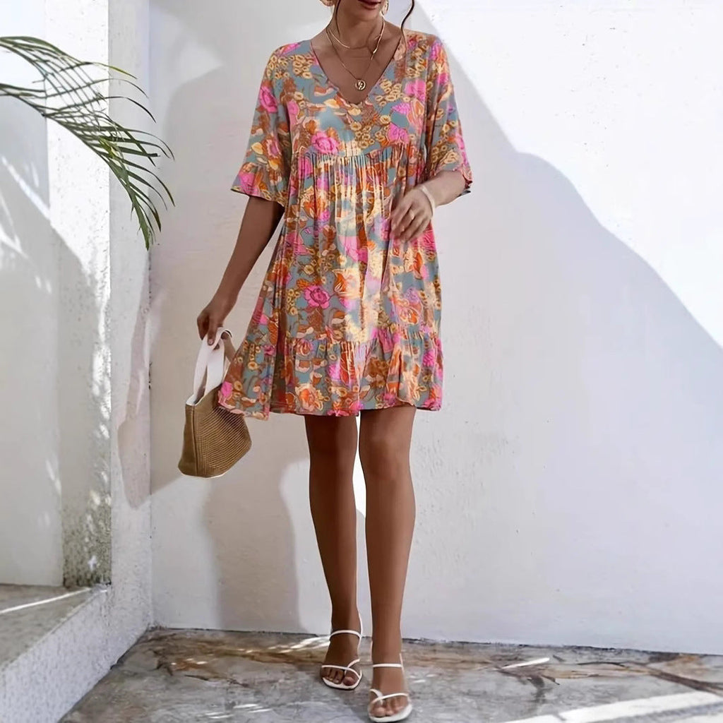 Women's casual dress with V-neck and flowing cut, size