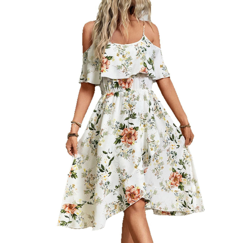 Damen Blume Dekolleté Kleid mit schwingendem Saum und lockerem Schnitt GR