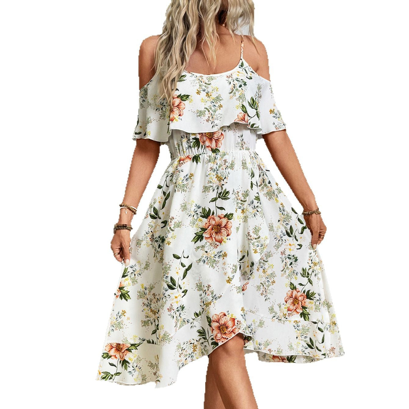 Damen Blume Dekolleté Kleid mit schwingendem Saum und lockerem Schnitt GR