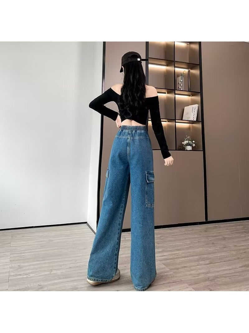 Women's cargo trousers with elasticated waistband and relaxed fit, size