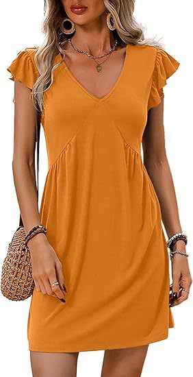 Women's V-neck summer dress with ruffle details, size