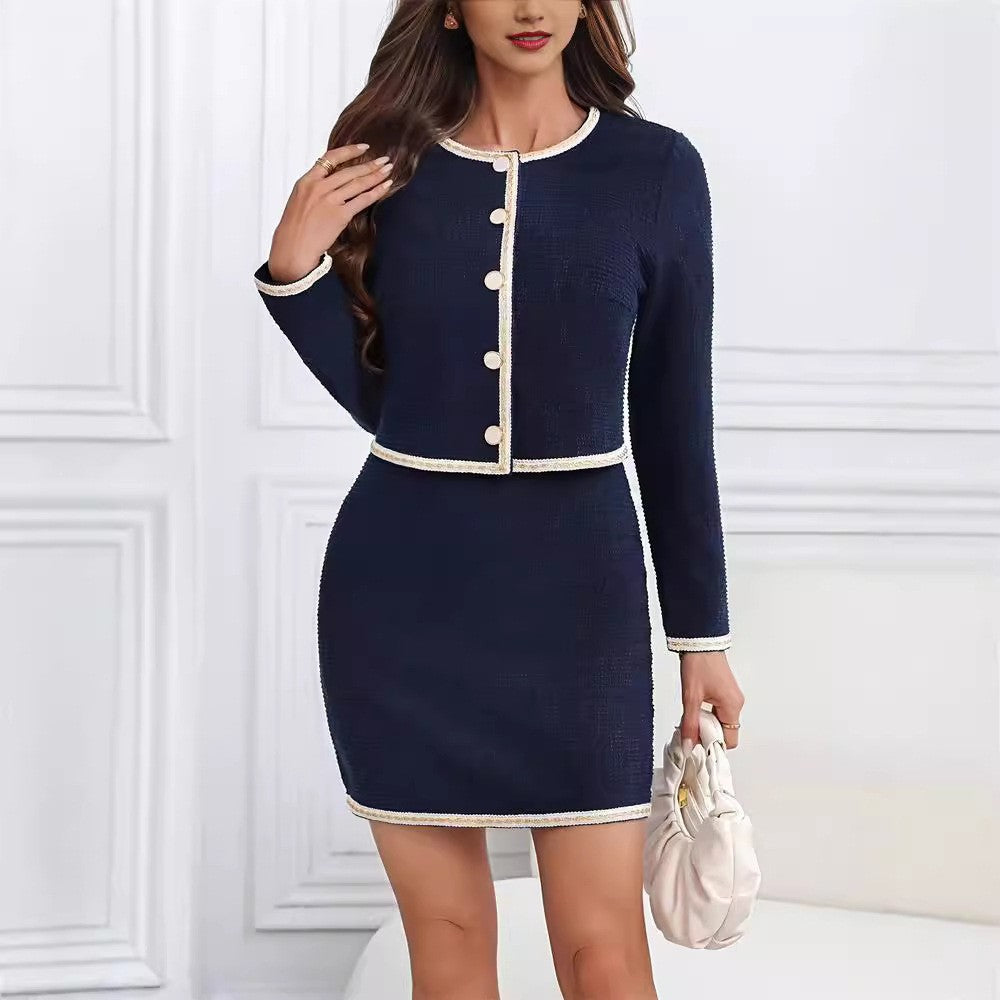Women's elegant tweed dress with short sleeves and classic buttons, size S