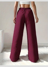 Women's wide-leg checked trousers with elasticated waistband and chic cut, size [size]