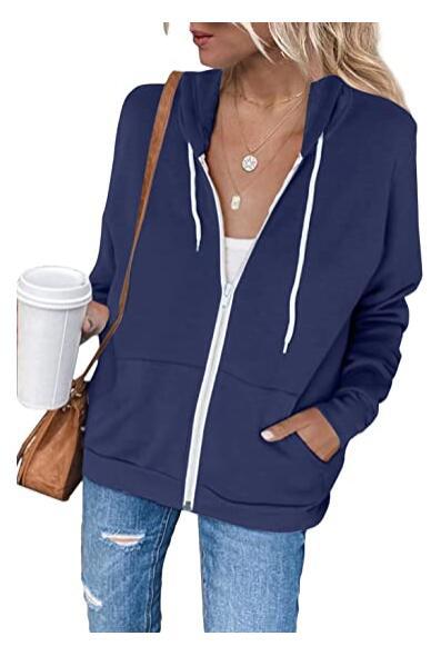 Damen lässiger Kapuzenpullover mit durchgehendem Reißverschluss und praktischen Taschen GR