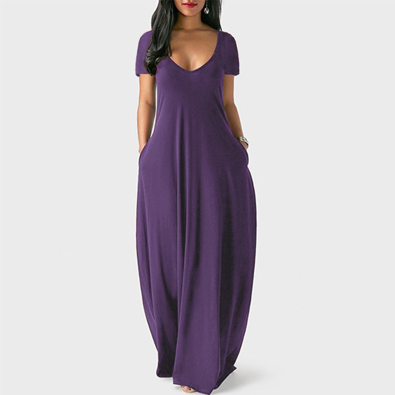 GR | U-neck short sleeve loose fit maxi dress