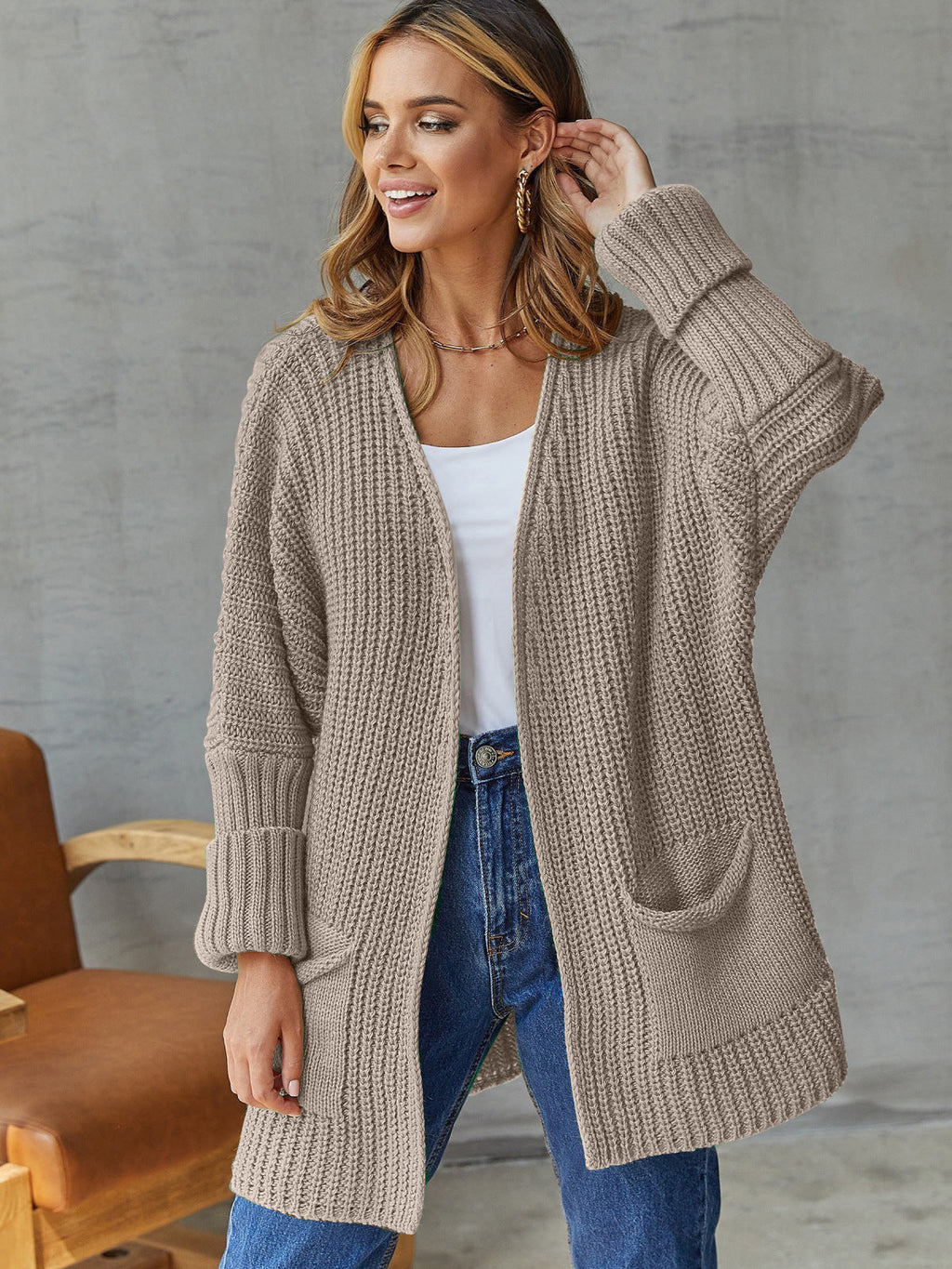 GR | Übergroßer Strickstrickjacke Für Komfortable Styles