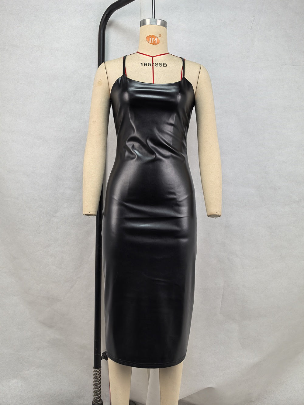 GR | Sleeveless Split Dress Faux Leather Nightclub Sexy Backless Lace-Up Sling