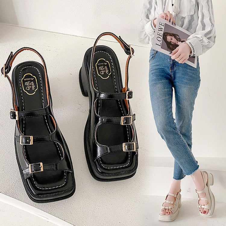 Women's platform sandals with adjustable straps and fashionable block heel, size GR