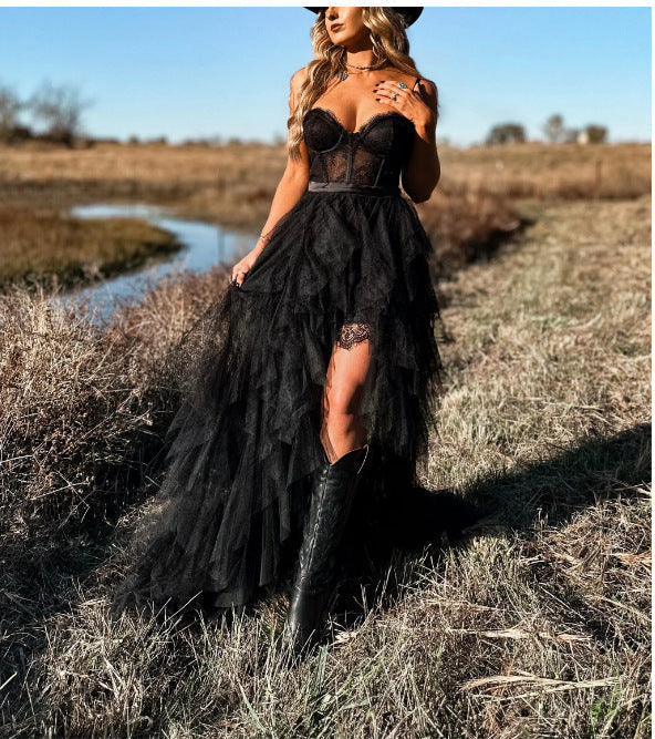 GR | Durable Herringbone Mesh Lace Pure Desire Maxi Dress