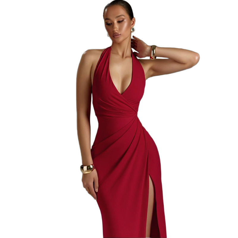 Damen Abendkleid mit verführerischem V-Ausschnitt und eleganter Drapierung GR