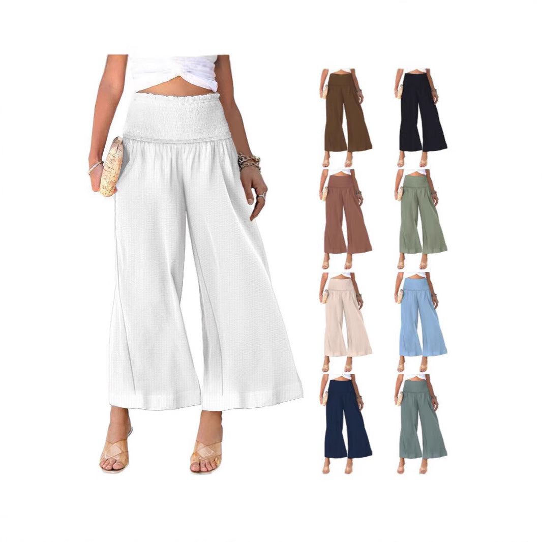 Damen weite Culotte-Hose mit elastischem Bund und seitlichen Eingrifftaschen GR