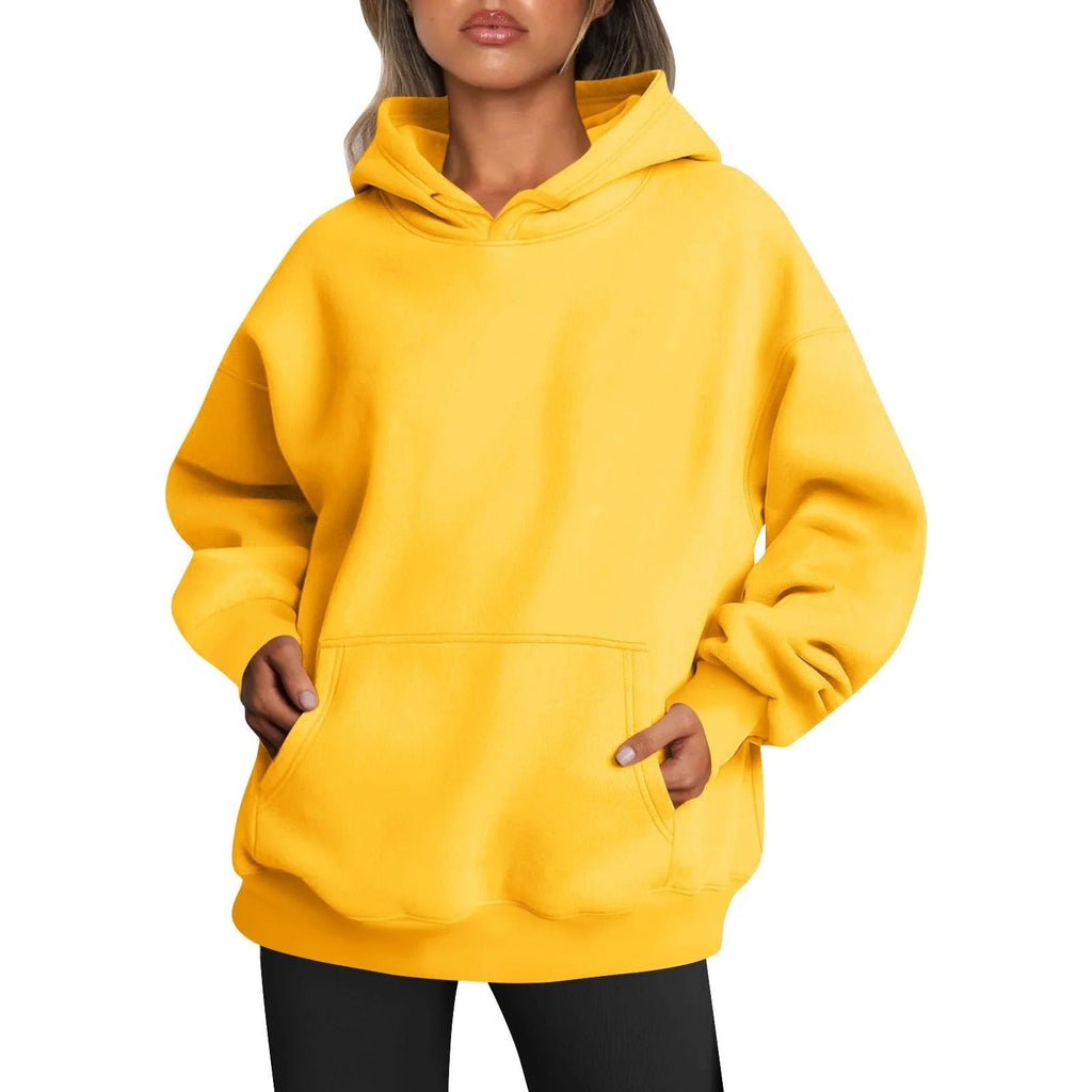 Damen oversized Kapuzenpullover aus weichem Baumwollmix mit praktischen Taschen GR