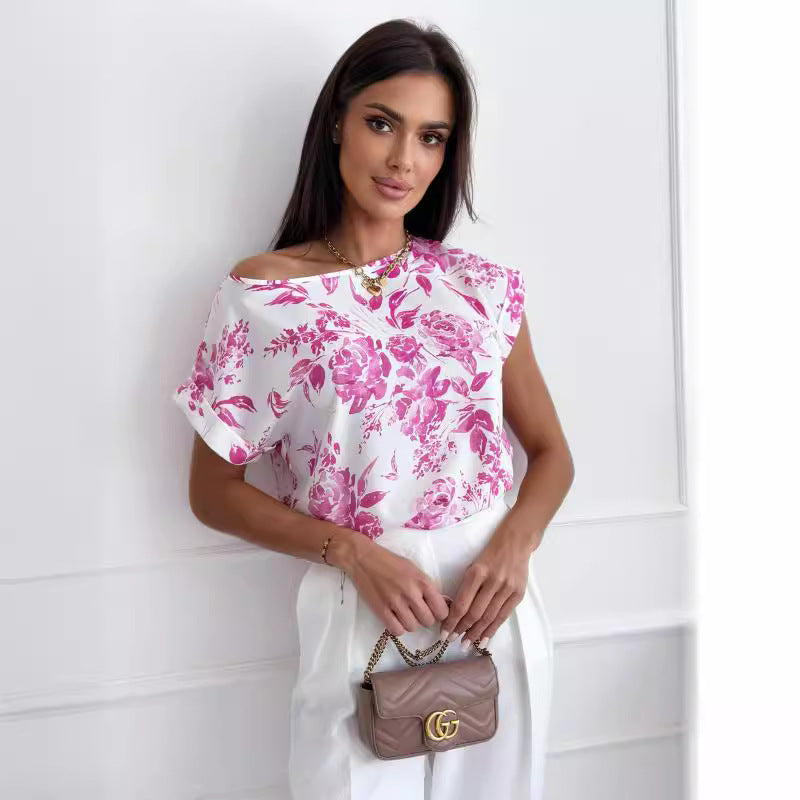 GR | Summer printed round neck loose shirt 