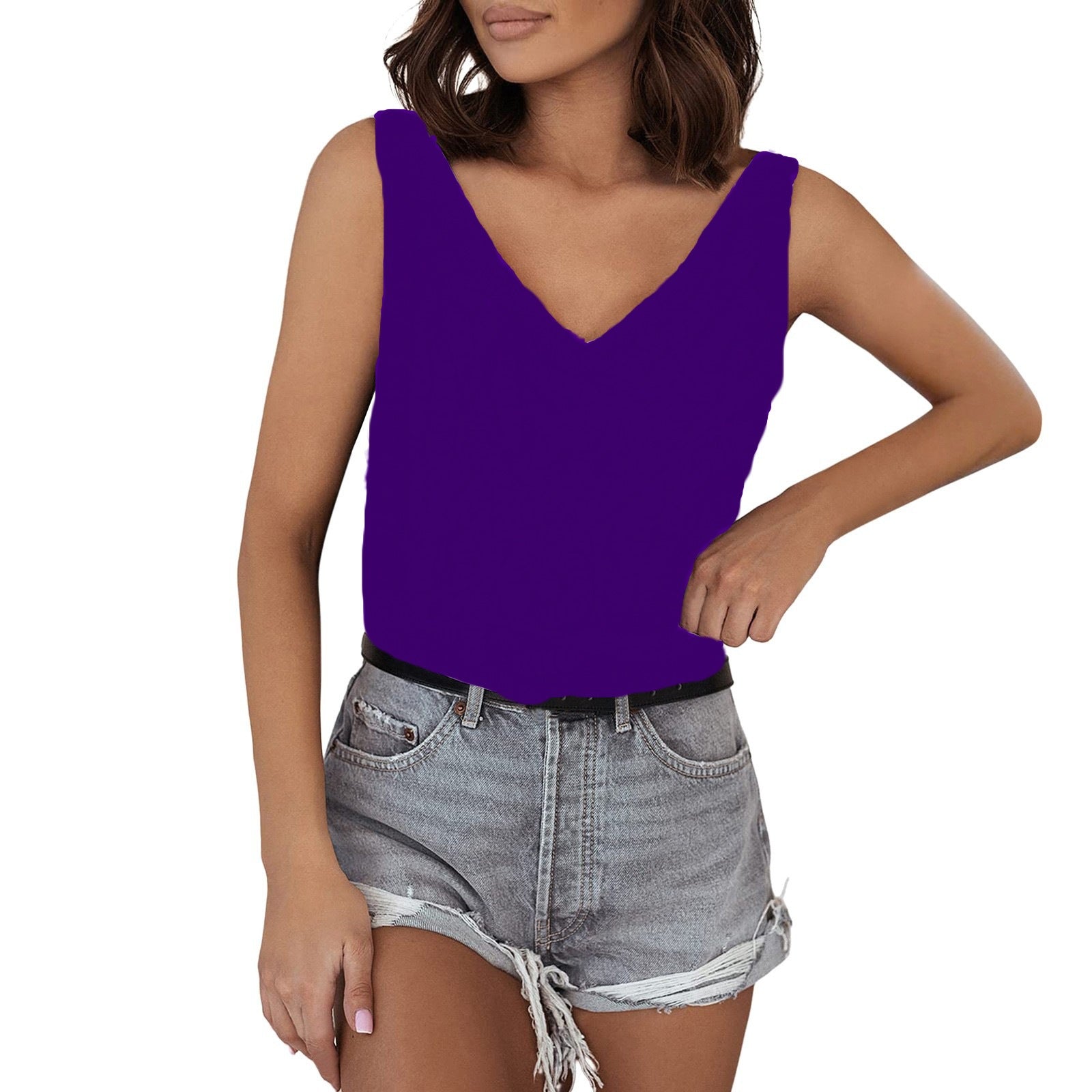Women's sleeveless V-neck top made of high-quality material, size
