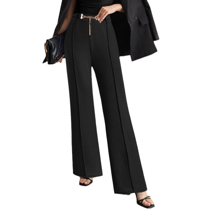 Women's elegant, wide-cut suit with gold-colored belt accent, size GR
