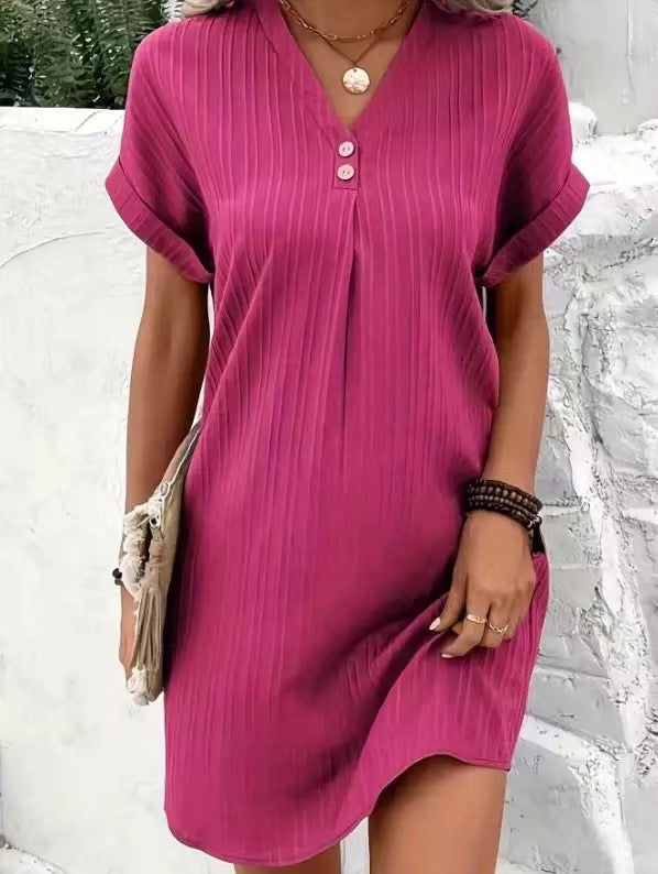 Damen Kurzarm Kleid mit Knopfleiste und feinem Längsstreifenmuster GR