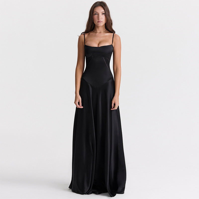 Women's evening dress with a figure-hugging cut and elegant satin finish, size GR