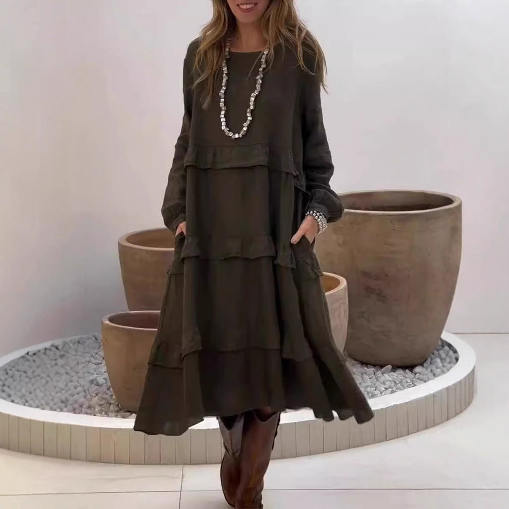 GR | Rüschengerundhalslangärmeliges Kleid