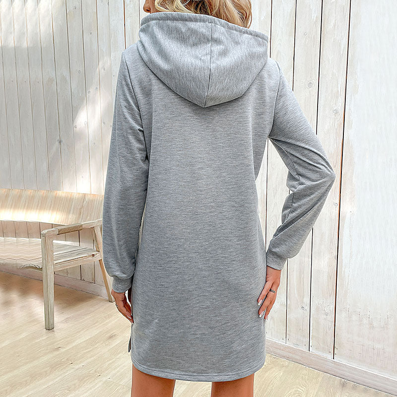 Damen Hoodie-Kleid mit seitlichen Taschen und modischer Kapuze GR