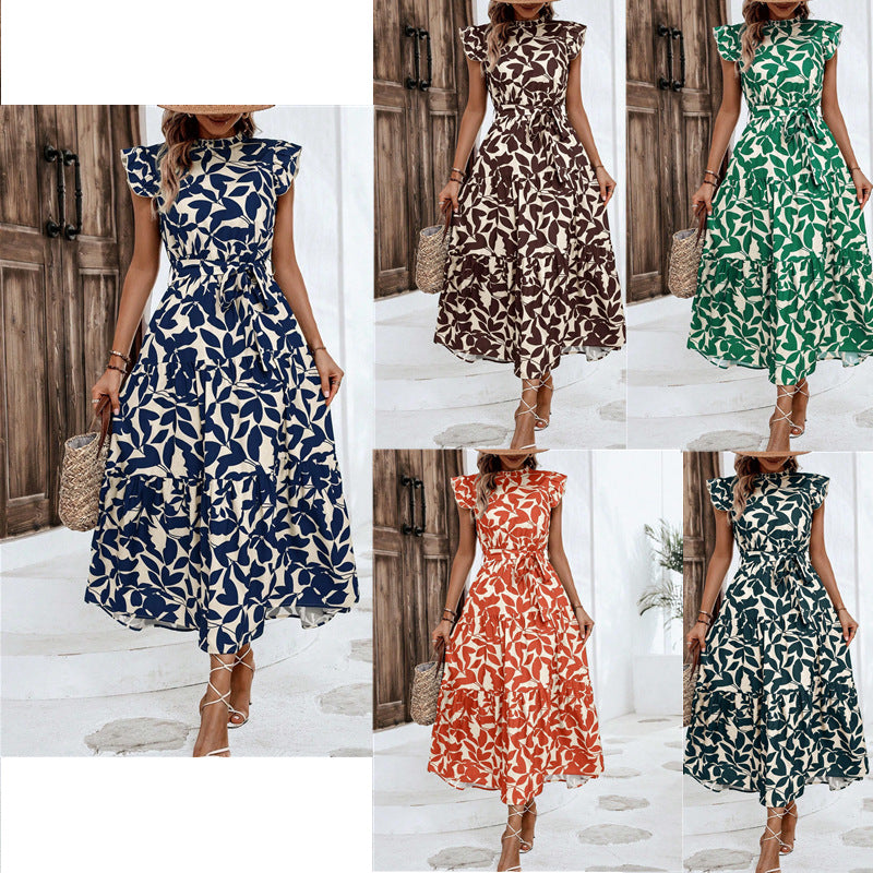Damen lässiges Midi-Kleid mit Rüschen und floralem Muster GR