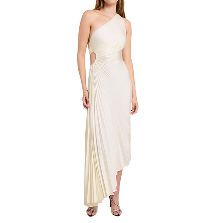 GR | One Shoulder Plissee Midi Kleid