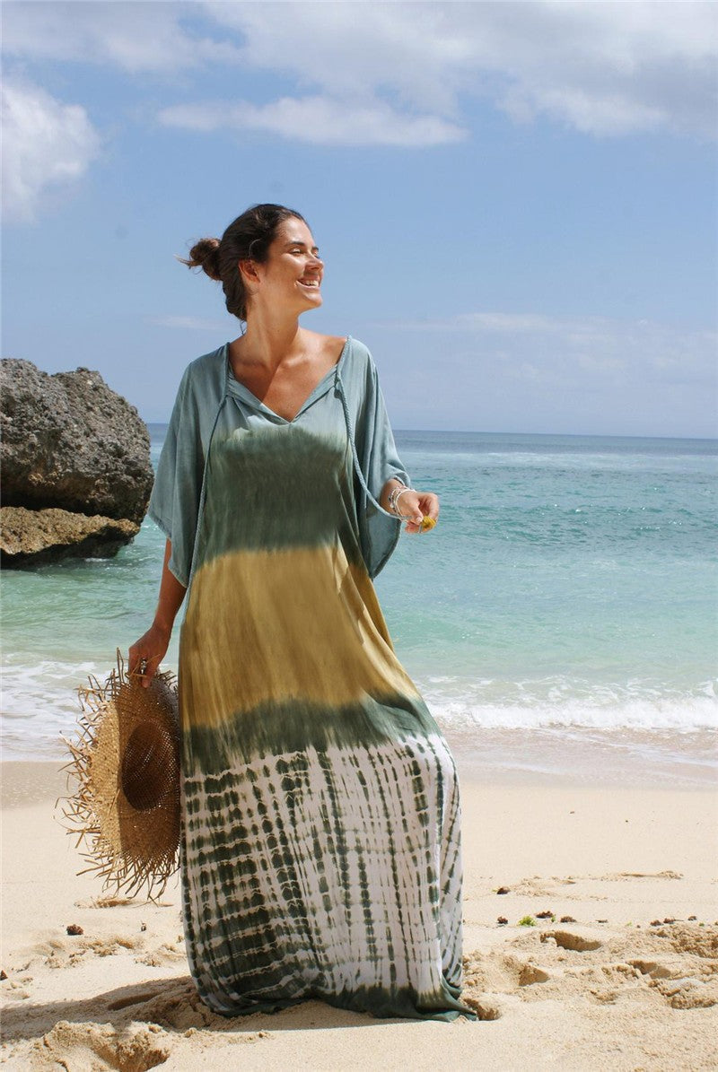GR | Printed beach holiday bikini throw robe 