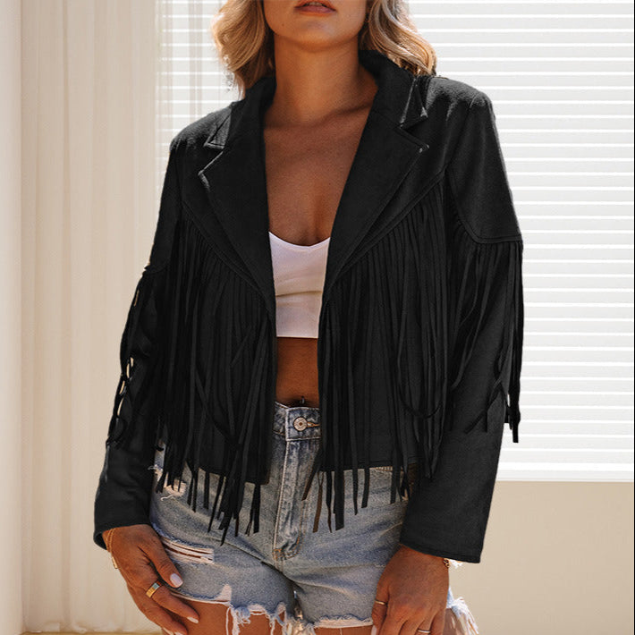 Women's fringed jacket made of high-quality suede blend, size GR
