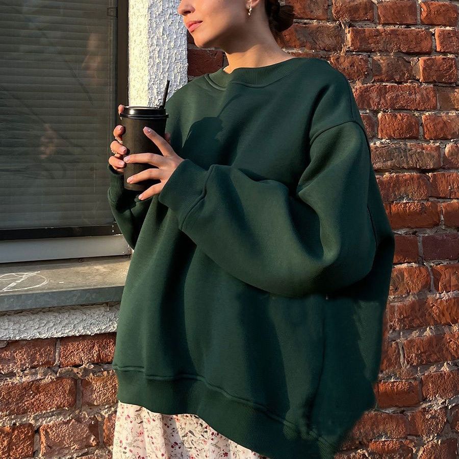 GR | Women's Loose Round Neck Fleece Sweatshirt