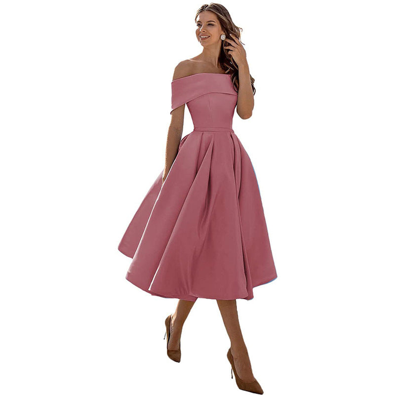GR | Casual Fashion Satin Cocktail Dress Strapless 