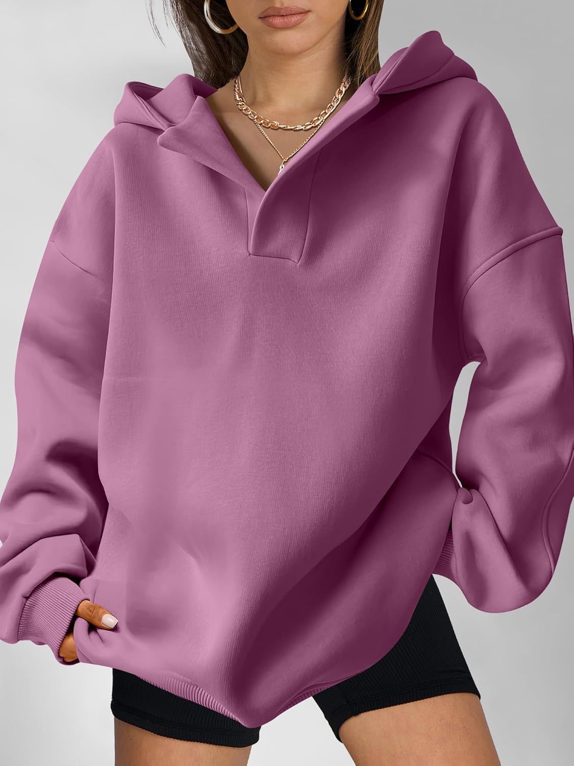 Women's oversized hoodie with a modern collar and relaxed fit, size [size missing]