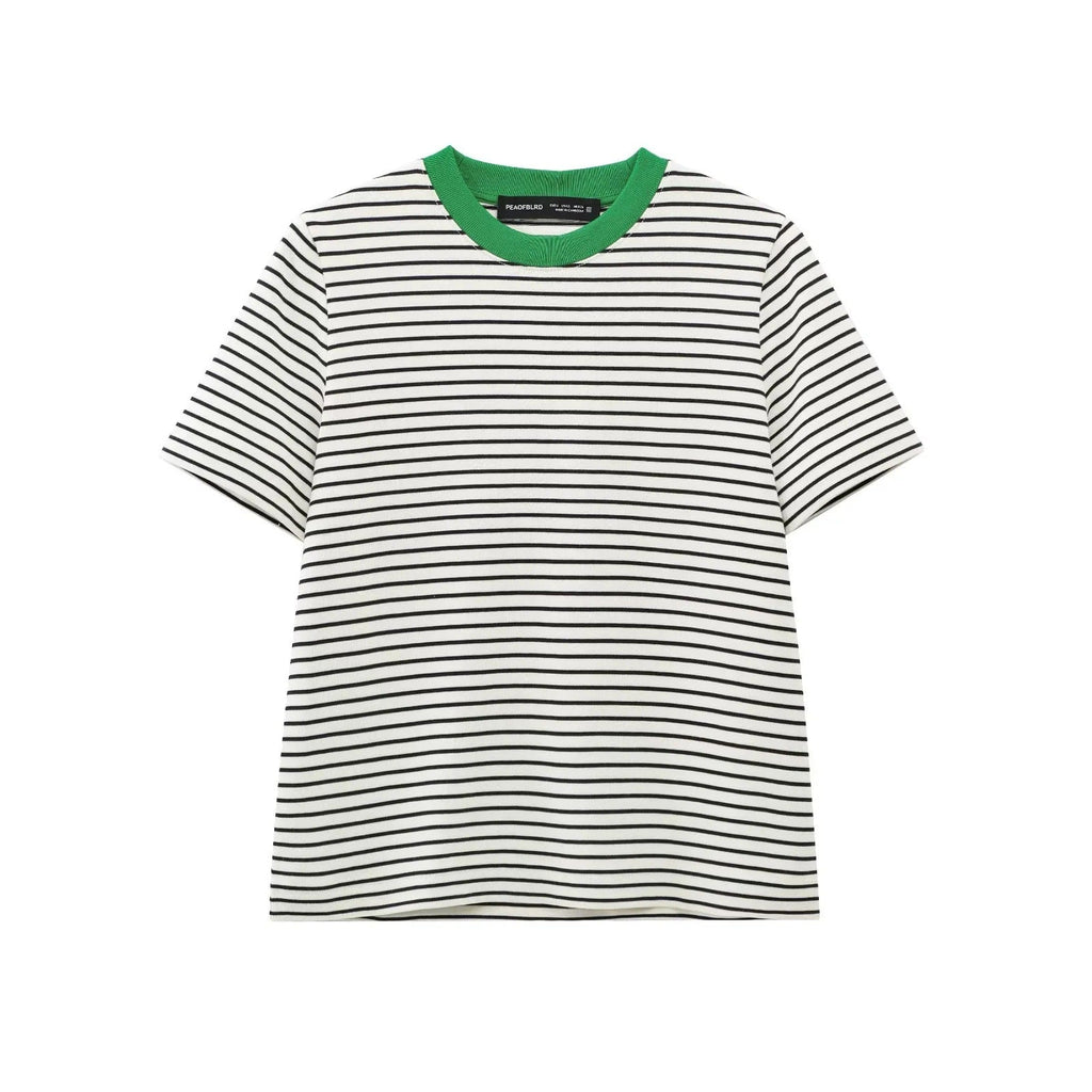 Damen Freizeit T-Shirt mit kontrastierendem Kragen und lässigem Streifenmuster GR