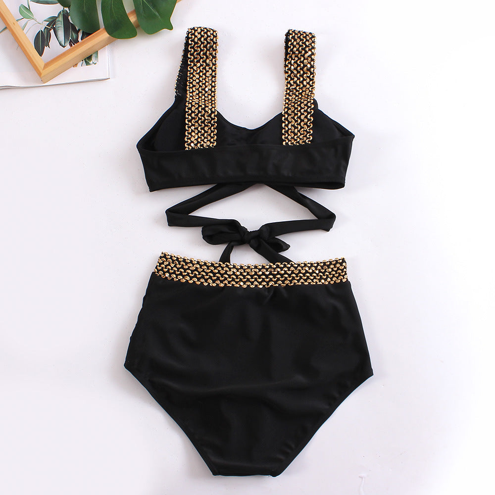 Women's high-cut bikini with fashionable wrap top and glamorous accents, size GR