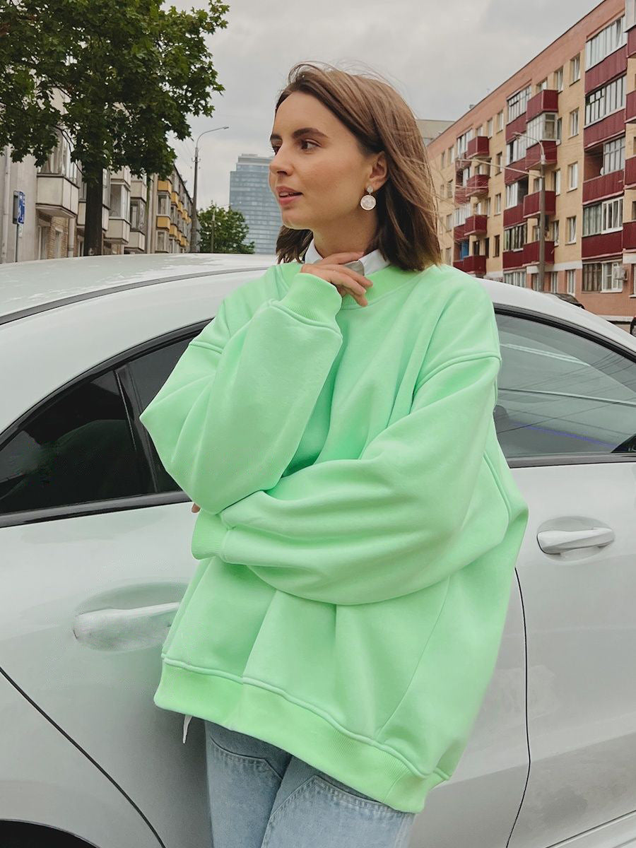 GR | Women's Loose Round Neck Fleece Sweatshirt