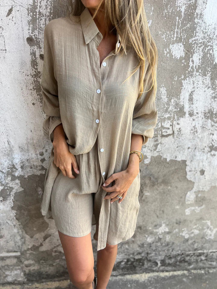 Women's casual shirt outfit with shorts in plus size design GR
