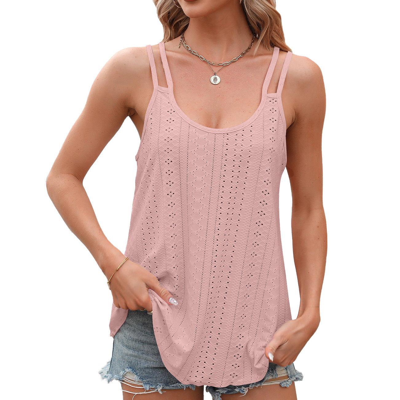GR | Solid color crew neck sleeveless camisole top
