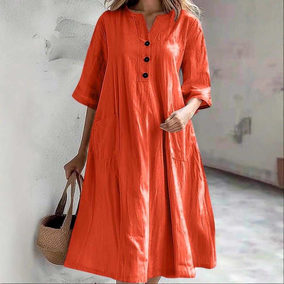 Women's casual beach dress with practical pockets, size