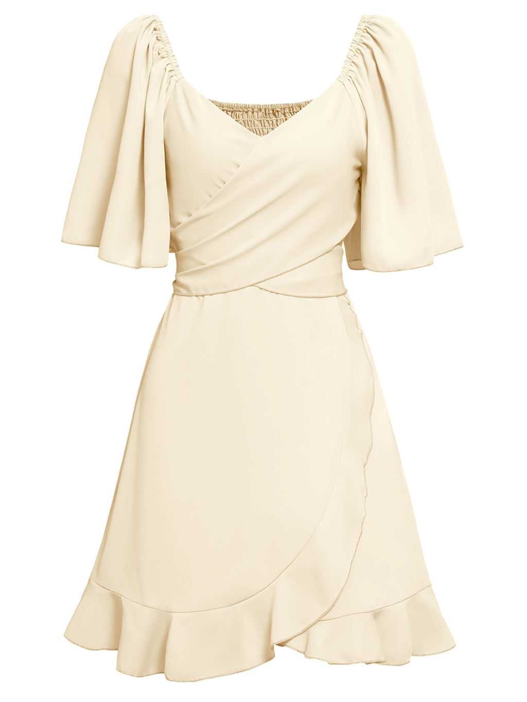 GR | Lässiges Kreuz V-Ausschnitt Kurzarm Wickel Einfarbig Mini Kleid
