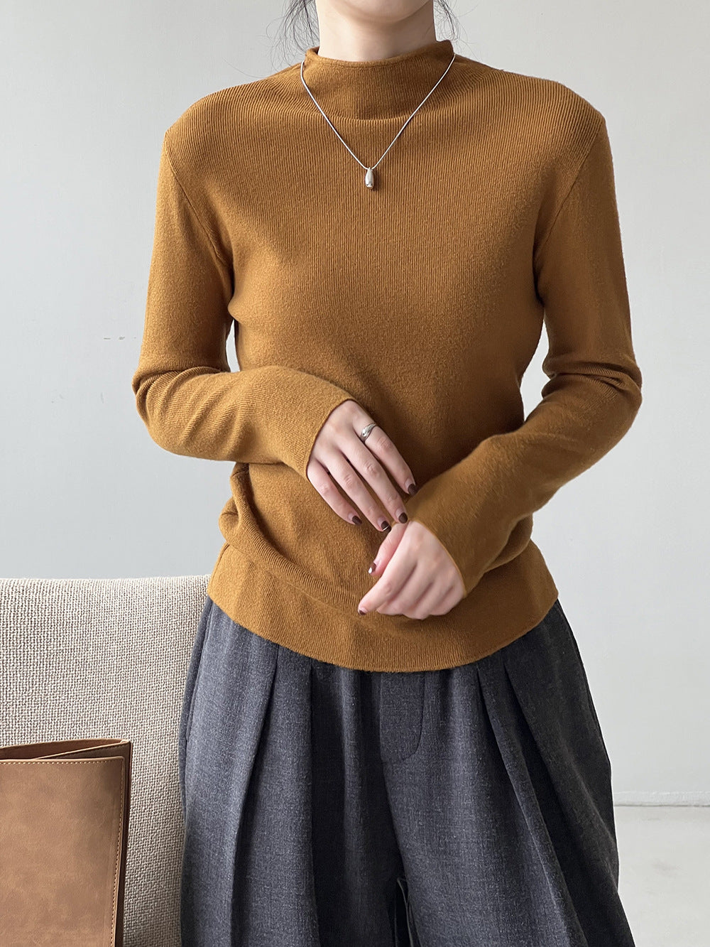 GR Halbturtleneck gebürsteter Soft-Touch-Pullover