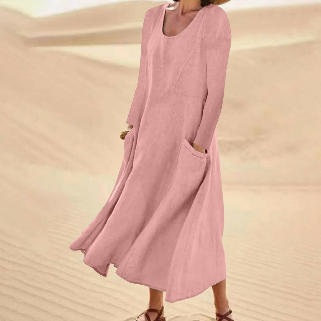 GR | Solid color dress with long sleeves and round neckline