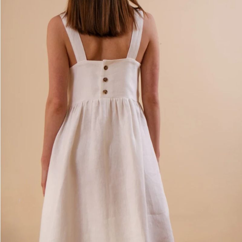 Women's summer dress with low back and button details, size
