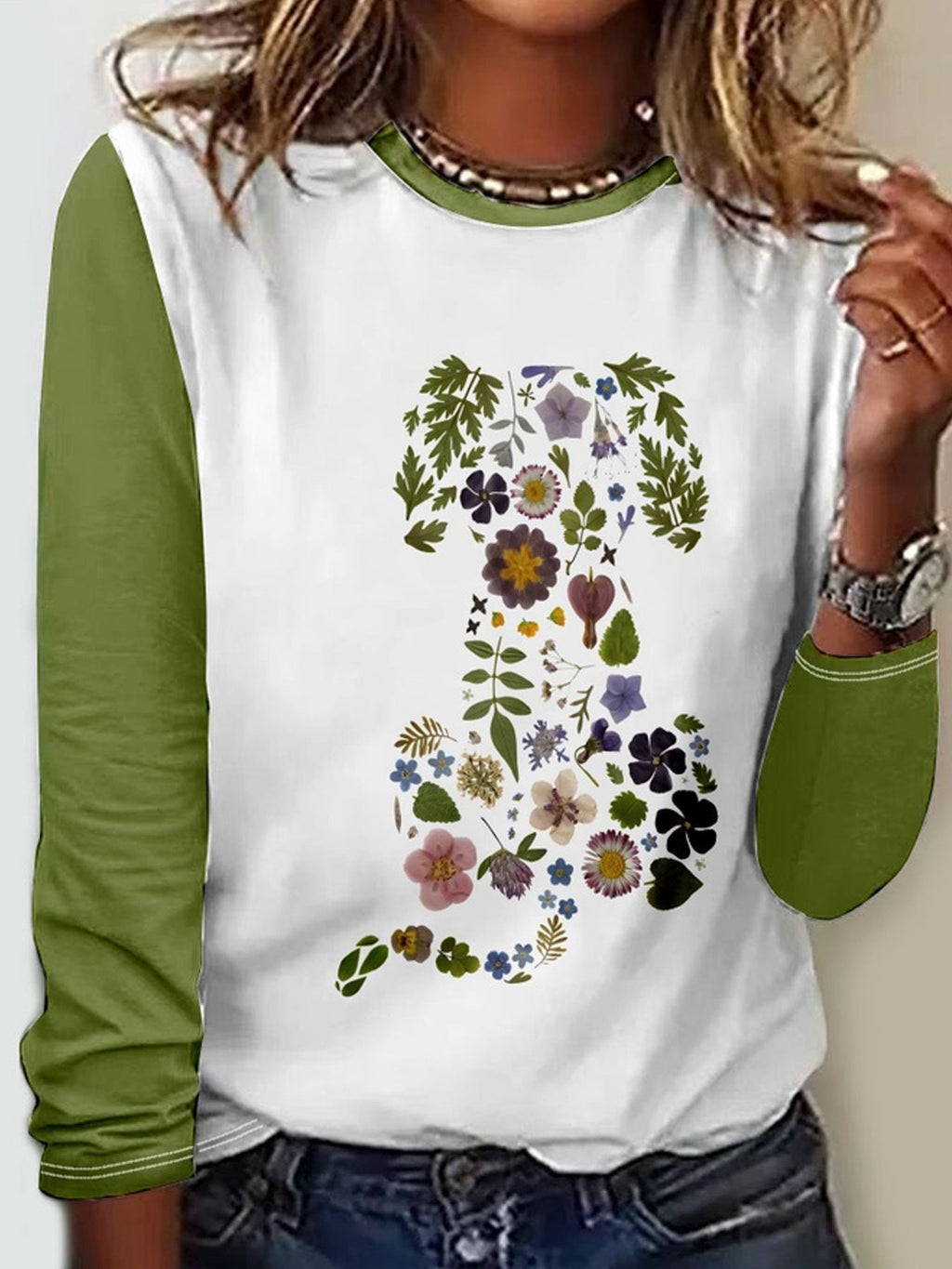 GR | Floral round neck T-shirt 