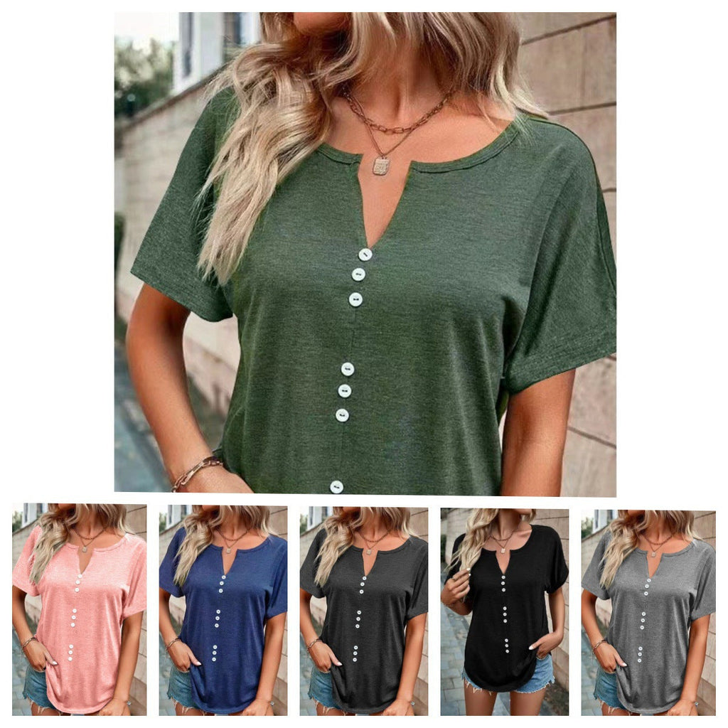 GR | Solid Color Soft Fashionable V-Neck T-Shirt in Plus Sizes