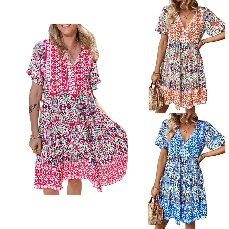 Damen Freizeitkleid mit verspieltem Blumendesign und leichter A-Linie GR
