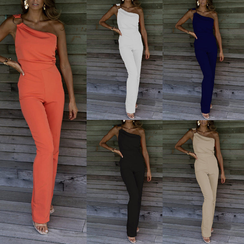 Women's stylish jumpsuit with an asymmetrical cut and elegant details, size [size missing]