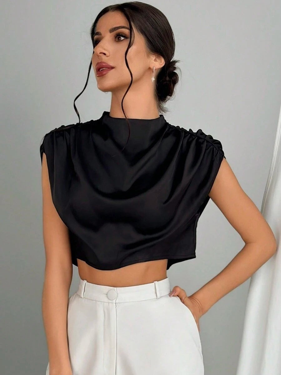 GR | Satin Faux Seide Kurzhemd Top