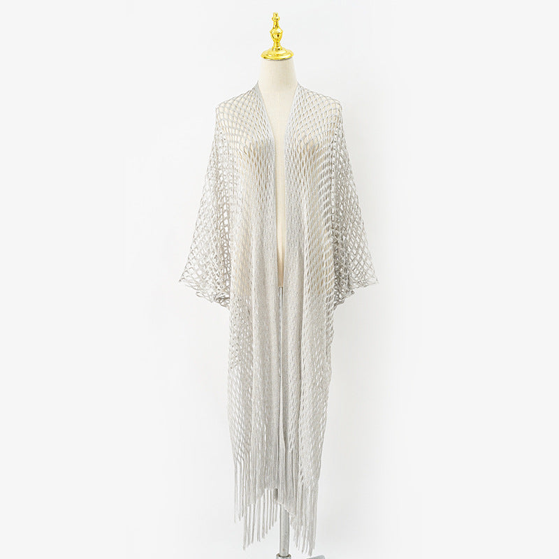 Women's elegant transparent kaftan with long fringe, size GR