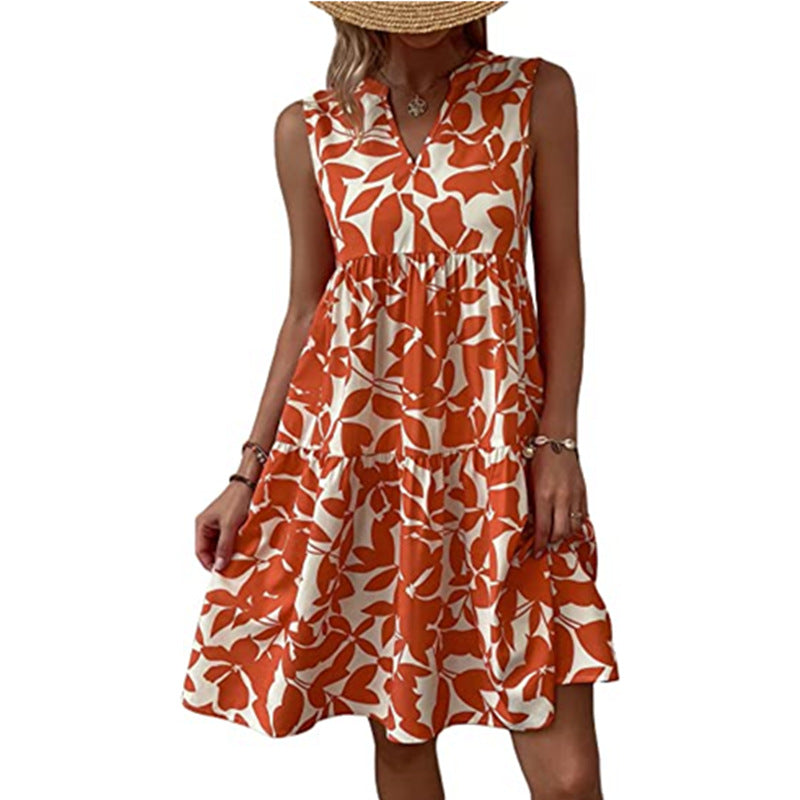 Damen luftiges ärmelloses Sommerkleid mit floralen Mustern und weitem Schnitt GR